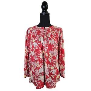 PAIGE Spring Breathable Airy Floral Blouse Size Medium Smocked Top Half Button